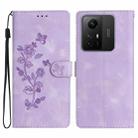 For Xiaomi Redmi Note 12S Flower Butterfly Embossing Pattern Leather Phone Case(Purple) - 1