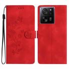 For Xiaomi 13T Flower Butterfly Embossing Pattern Leather Phone Case(Red) - 1