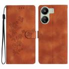 For Xiaomi Redmi 13C 4G Flower Butterfly Embossing Pattern Leather Phone Case(Brown) - 1