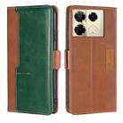 For Infinix Note 40 Pro 4G Contrast Color Side Buckle Leather Phone Case(Light Brown + Green) - 1