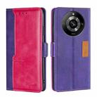 For Realme 11 Pro / 11 Pro+ 5G Contrast Color Side Buckle Leather Phone Case(Purple + Rose Red) - 1