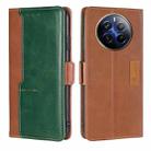 For Realme 12 Pro 5G Contrast Color Side Buckle Leather Phone Case(Light Brown + Green) - 1