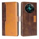 For Realme 12+ 5G Contrast Color Side Buckle Leather Phone Case(Dark Brown + Gold) - 1