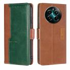 For Realme 12+ 5G Contrast Color Side Buckle Leather Phone Case(Light Brown + Green) - 1
