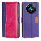 For Realme 12+ 5G Contrast Color Side Buckle Leather Phone Case(Purple + Rose Red) - 1