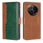 For Realme GT5 Pro 5G Contrast Color Side Buckle Leather Phone Case(Light Brown + Green) - 1