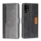 For TCL 40 XE 5G / 40X 5G T601D Contrast Color Side Buckle Leather Phone Case(Black + Grey) - 1