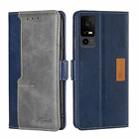 For TCL 40 XE 5G / 40X 5G T601D Contrast Color Side Buckle Leather Phone Case(Blue + Grey) - 1