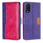 For TCL 505 4G Contrast Color Side Buckle Leather Phone Case(Purple + Rose Red) - 1