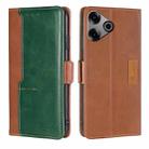 For Tecno Pova 6 Pro 5G Contrast Color Side Buckle Leather Phone Case(Light Brown + Green) - 1