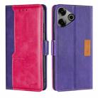 For Tecno Pova 6 Pro 5G Contrast Color Side Buckle Leather Phone Case(Purple + Rose Red) - 1