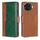 For Tecno Spark 20 Pro+ 4G Contrast Color Side Buckle Leather Phone Case(Light Brown + Green) - 1