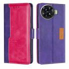 For Tecno Spark 20 Pro+ 4G Contrast Color Side Buckle Leather Phone Case(Purple + Rose Red) - 1