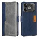 For Tecno Pova 6 5G Contrast Color Side Buckle Leather Phone Case(Blue + Grey) - 1