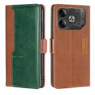 For Tecno Pova 6 5G Contrast Color Side Buckle Leather Phone Case(Light Brown + Green) - 1