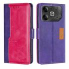 For Tecno Pova 6 5G Contrast Color Side Buckle Leather Phone Case(Purple + Rose Red) - 1