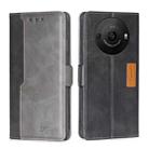 For Sharp Aquos R8 Pro SH-51D Contrast Color Side Buckle Leather Phone Case(Black + Grey) - 1