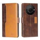 For Sharp Aquos R8 Pro SH-51D Contrast Color Side Buckle Leather Phone Case(Dark Brown + Gold) - 1