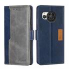 For Sharp Aquos R8 SH-52D Contrast Color Side Buckle Leather Phone Case(Blue + Grey) - 1