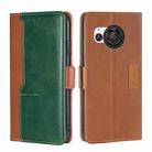 For Sharp Aquos R8 SH-52D Contrast Color Side Buckle Leather Phone Case(深棕+金色) - 1