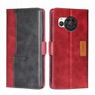 For Sharp Aquos R8 SH-52D Contrast Color Side Buckle Leather Phone Case(Red + Black) - 1