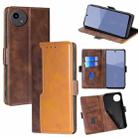 For Sharp Aqous wish5 Contrast Color Side Buckle Leather Phone Case(Dark Brown + Gold) - 1