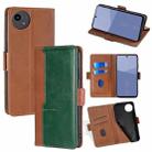 For Sharp Aqous wish5 Contrast Color Side Buckle Leather Phone Case(Light Brown + Green) - 1