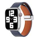 For Apple Watch Serie 4 44mm Magnetic Buckle Skin Feel Leather Watch Band(Dark Blue) - 1