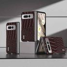 For Google Pixel Fold ABEEL Genuine Leather Crocodile Pattern Black Edge Phone Case(Coffee) - 1