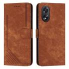 For OPPO A38 Skin Feel Stripe Pattern Leather Phone Case with Lanyard(Brown) - 1