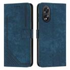 For OPPO A38 Skin Feel Stripe Pattern Leather Phone Case with Lanyard(Blue) - 1