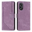 For OPPO A38 Skin Feel Stripe Pattern Leather Phone Case with Lanyard(Purple) - 1