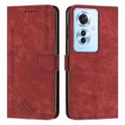 For OPPO Reno11 F Skin Feel Stripe Pattern Leather Phone Case with Lanyard(Red) - 1