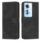 For OPPO Reno11 F Skin Feel Stripe Pattern Leather Phone Case with Lanyard(Black) - 1