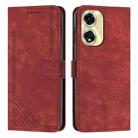 For OPPO A59 Skin Feel Stripe Pattern Leather Phone Case with Lanyard(Red) - 1