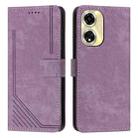 For OPPO A59 Skin Feel Stripe Pattern Leather Phone Case with Lanyard(Purple) - 1