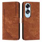 For OPPO A60 4G Skin Feel Stripe Pattern Leather Phone Case with Lanyard(Brown) - 1