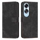 For OPPO A60 4G Skin Feel Stripe Pattern Leather Phone Case with Lanyard(Black) - 1