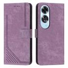 For OPPO A60 4G Skin Feel Stripe Pattern Leather Phone Case with Lanyard(Purple) - 1