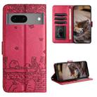 For Google Pixel 7 5G Cat Embossing Pattern Leather Phone Case with Lanyard(Red) - 1