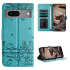 For Google Pixel 7 5G Cat Embossing Pattern Leather Phone Case with Lanyard(Blue) - 1