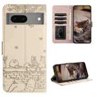 For Google Pixel 7 5G Cat Embossing Pattern Leather Phone Case with Lanyard(Beige) - 1