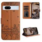 For Google Pixel 7a Cat Embossing Pattern Leather Phone Case with Lanyard(Brown) - 1