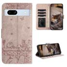 For Google Pixel 7a Cat Embossing Pattern Leather Phone Case with Lanyard(Grey) - 1