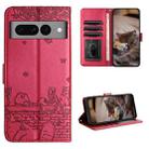 For Google Pixel 7 Pro 5G Cat Embossing Pattern Leather Phone Case with Lanyard(Red) - 1