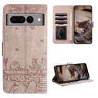 For Google Pixel 7 Pro 5G Cat Embossing Pattern Leather Phone Case with Lanyard(Grey) - 1