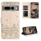 For Google Pixel 7 Pro 5G Cat Embossing Pattern Leather Phone Case with Lanyard(Beige) - 1