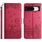 For Google Pixel 8 Cat Embossing Pattern Leather Phone Case with Lanyard(Red) - 1