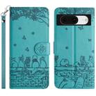 For Google Pixel 8 Cat Embossing Pattern Leather Phone Case with Lanyard(Blue) - 1