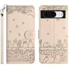 For Google Pixel 8 Cat Embossing Pattern Leather Phone Case with Lanyard(Beige) - 1